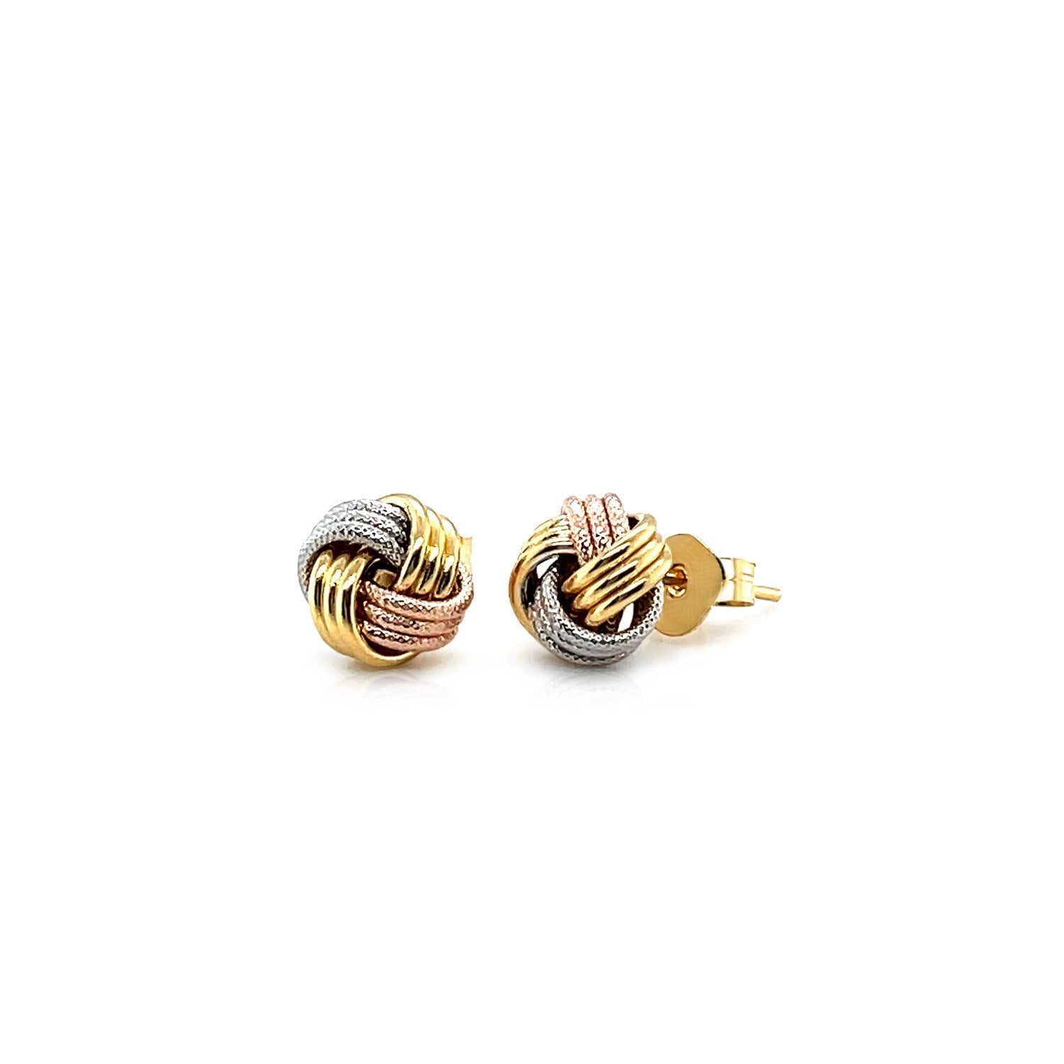 Love Knot Post Earrings in 14k Tri Color Gold Bids.com
