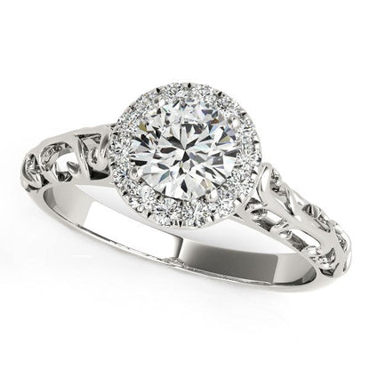 14k White Gold Halo Antique Style Round Diamond Engagement Ring (5/8 cttw) Bids.com