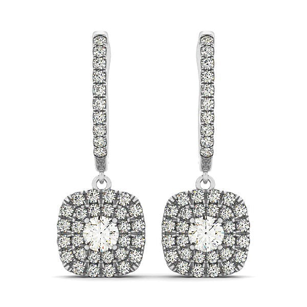 14k White Gold Double Halo Cushion Outer Shaped Diamond  Earrings (3/4 cttw) Bids.com