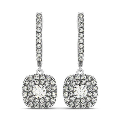 14k White Gold Double Halo Cushion Outer Shaped Diamond  Earrings (3/4 cttw) Bids.com