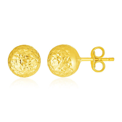 14k Yellow Gold Ball Earrings with Crystal Cut Texture Bids.com