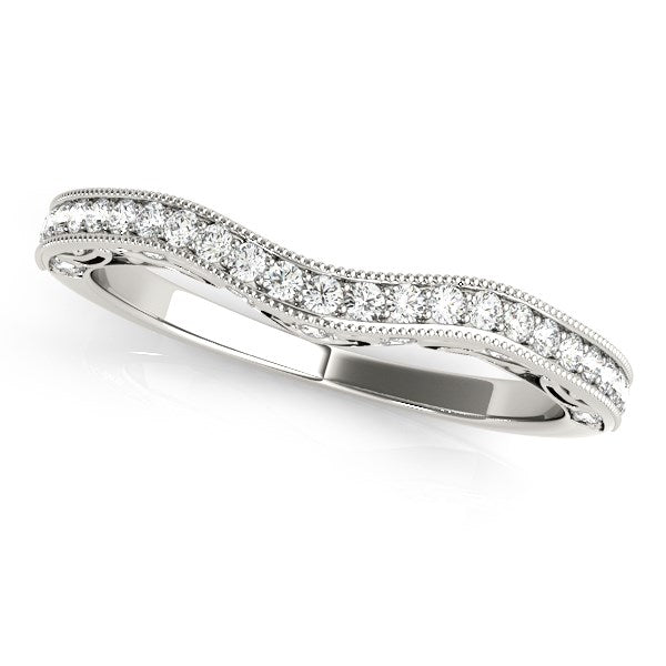 14k White Gold Milgrained Pave Set Curved Diamond Wedding Band (1/5 cttw) Bids.com