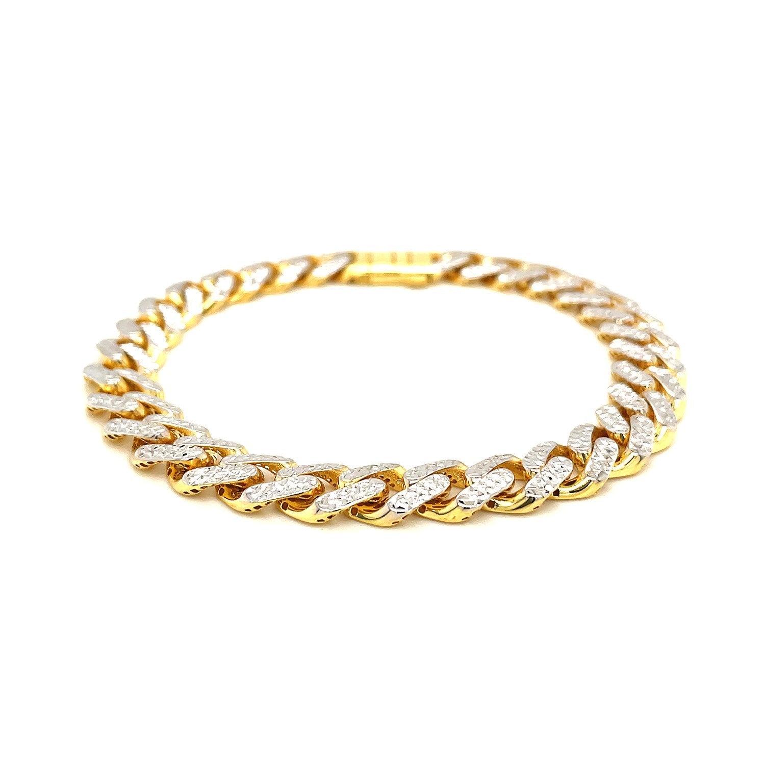 14k Two Tone Gold 8 1/4 inch Curb Chain Bracelet with White Pave Bids.com