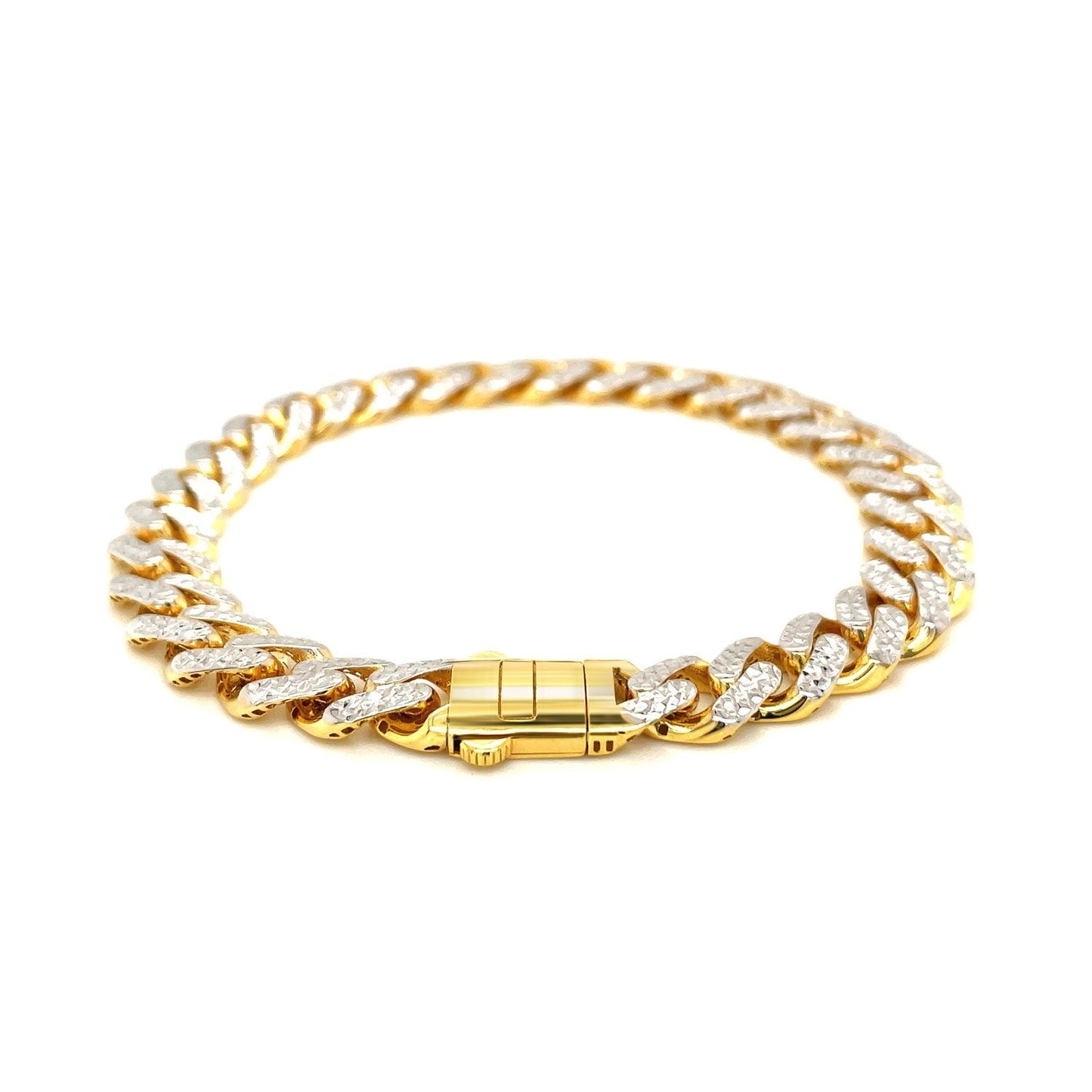 14k Two Tone Gold 8 1/4 inch Curb Chain Bracelet with White Pave Bids.com