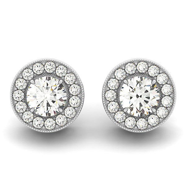 14k White Gold Round Diamond Halo Milgrain Border Earrings (3/4 cttw) Bids.com