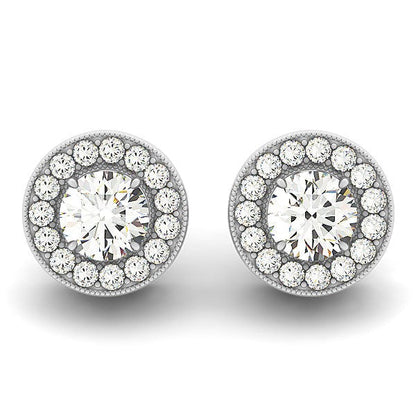 14k White Gold Round Diamond Halo Milgrain Border Earrings (3/4 cttw) Bids.com