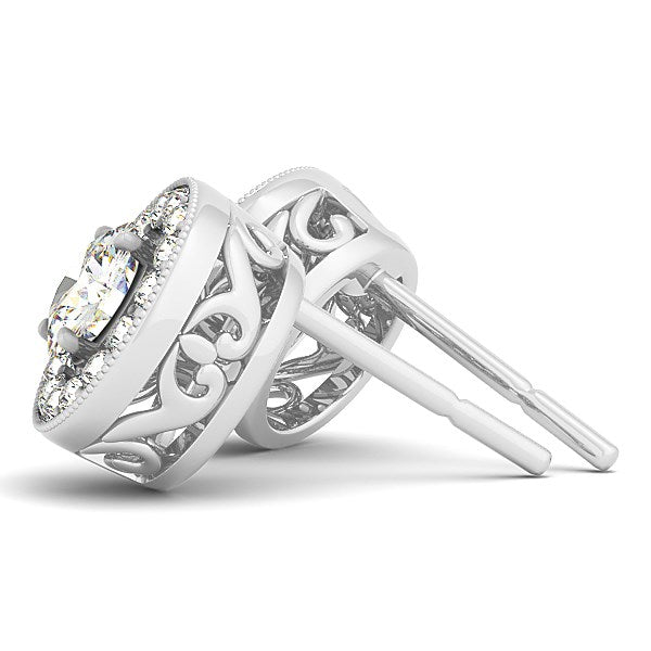 14k White Gold Round Diamond Halo Milgrain Border Earrings (3/4 cttw) Bids.com