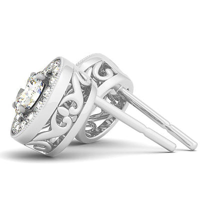 14k White Gold Round Diamond Halo Milgrain Border Earrings (3/4 cttw) Bids.com