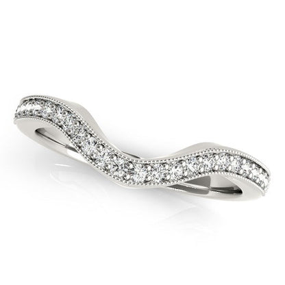 14k White Gold Milgrained Border Curved Diamond Wedding Band (1/5 cttw) Bids.com