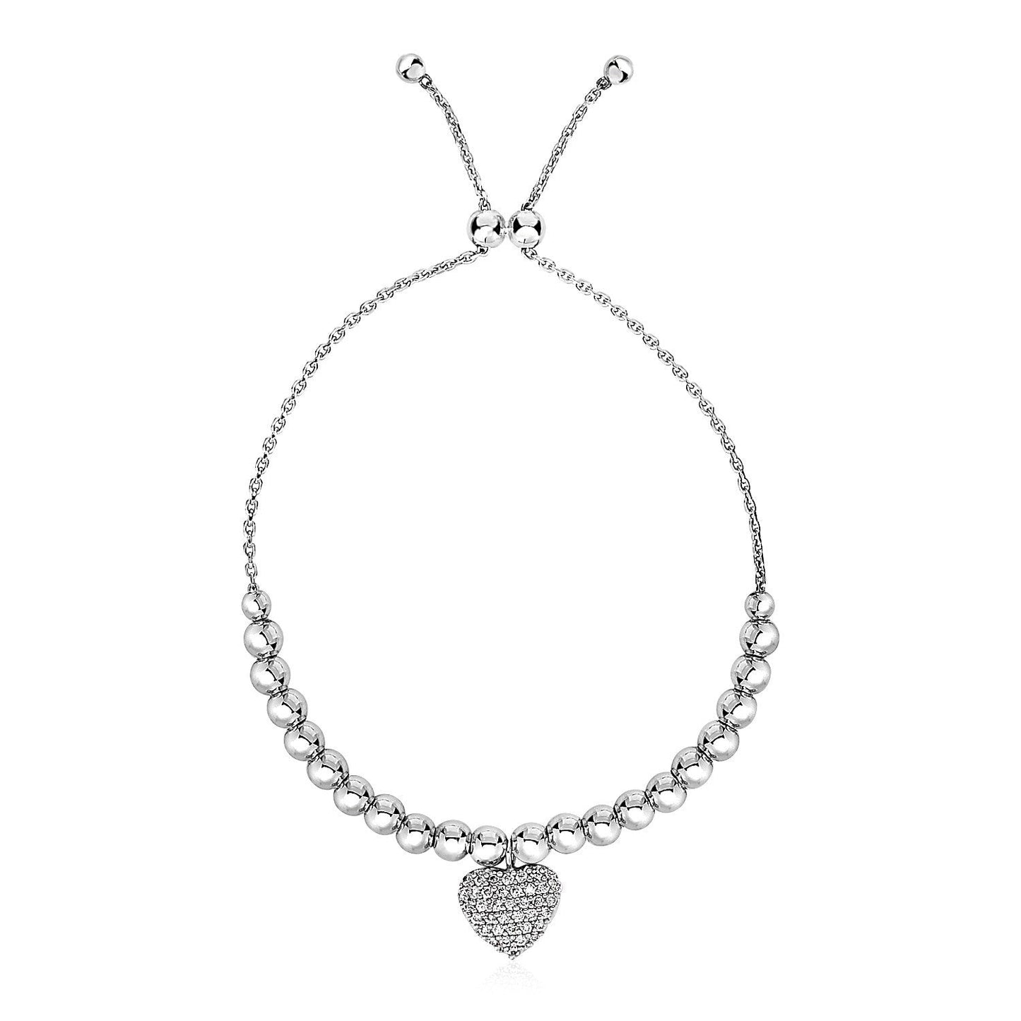 Adjustable Bead Bracelet with Round Charm and Cubic Zirconias in Sterling Silver Bids.com