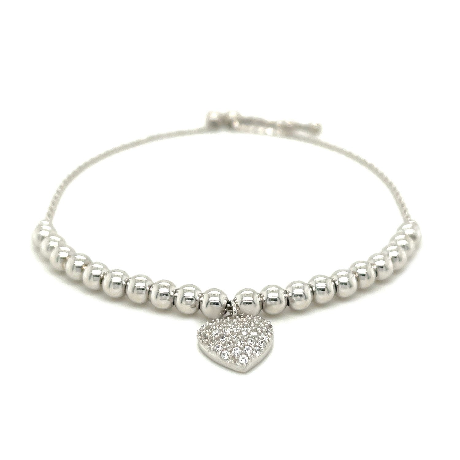 Adjustable Bead Bracelet with Round Charm and Cubic Zirconias in Sterling Silver Bids.com
