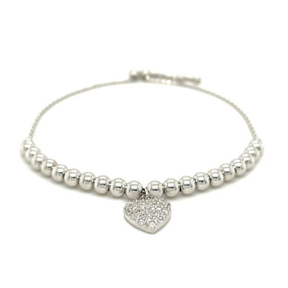 Adjustable Bead Bracelet with Round Charm and Cubic Zirconias in Sterling Silver Bids.com