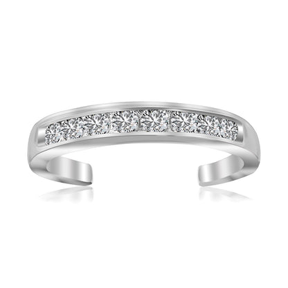 Sterling Silver Rhodium Finished Toe Ring with White Tone Cubic Zirconia Accents Bids.com