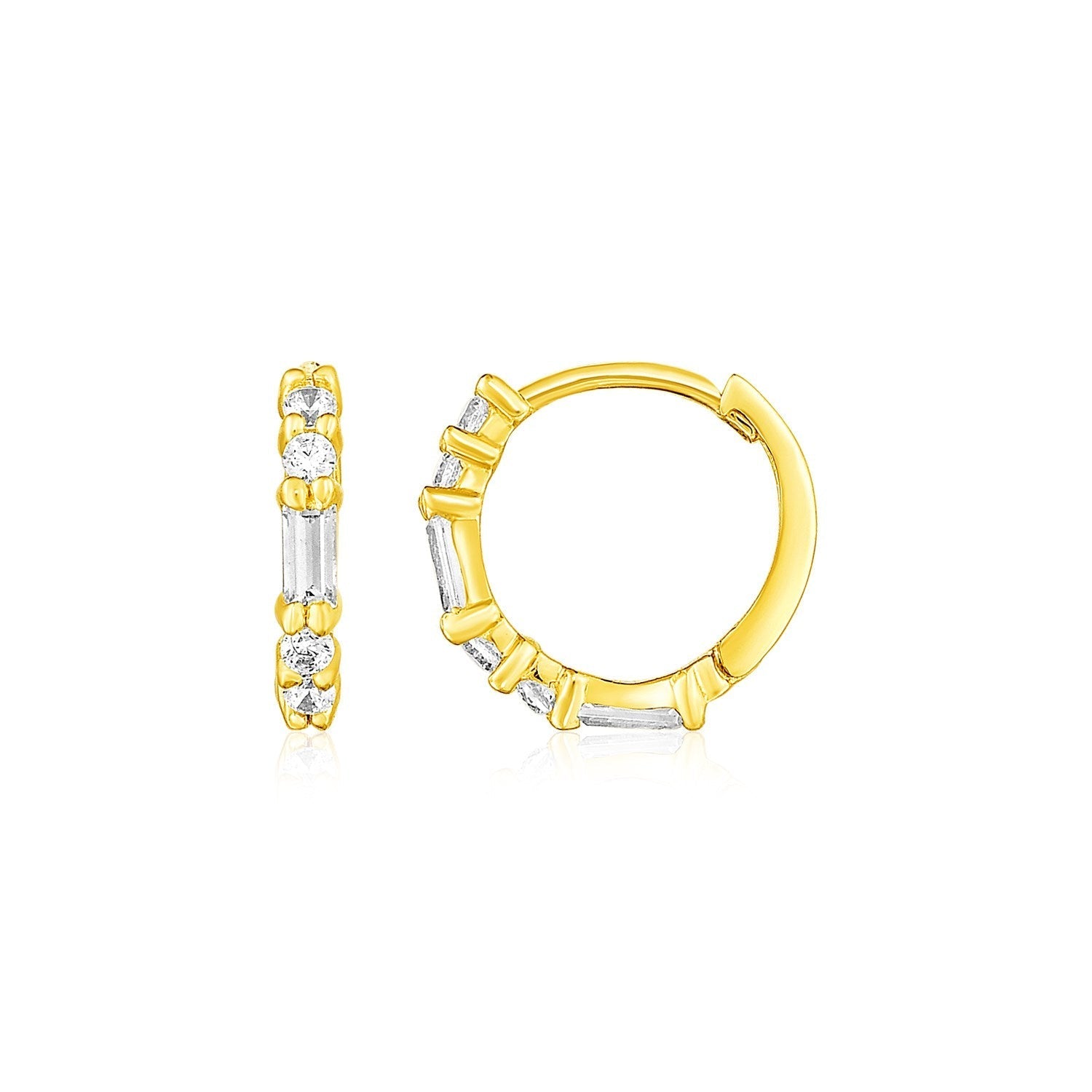 14k Yellow Gold Petite Hoop Earrings with Baguette Cubic Zirconias Bids.com