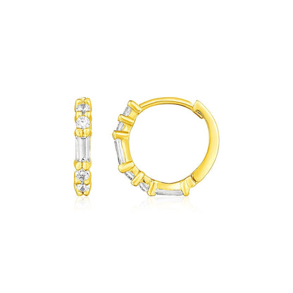 14k Yellow Gold Petite Hoop Earrings with Baguette Cubic Zirconias Bids.com