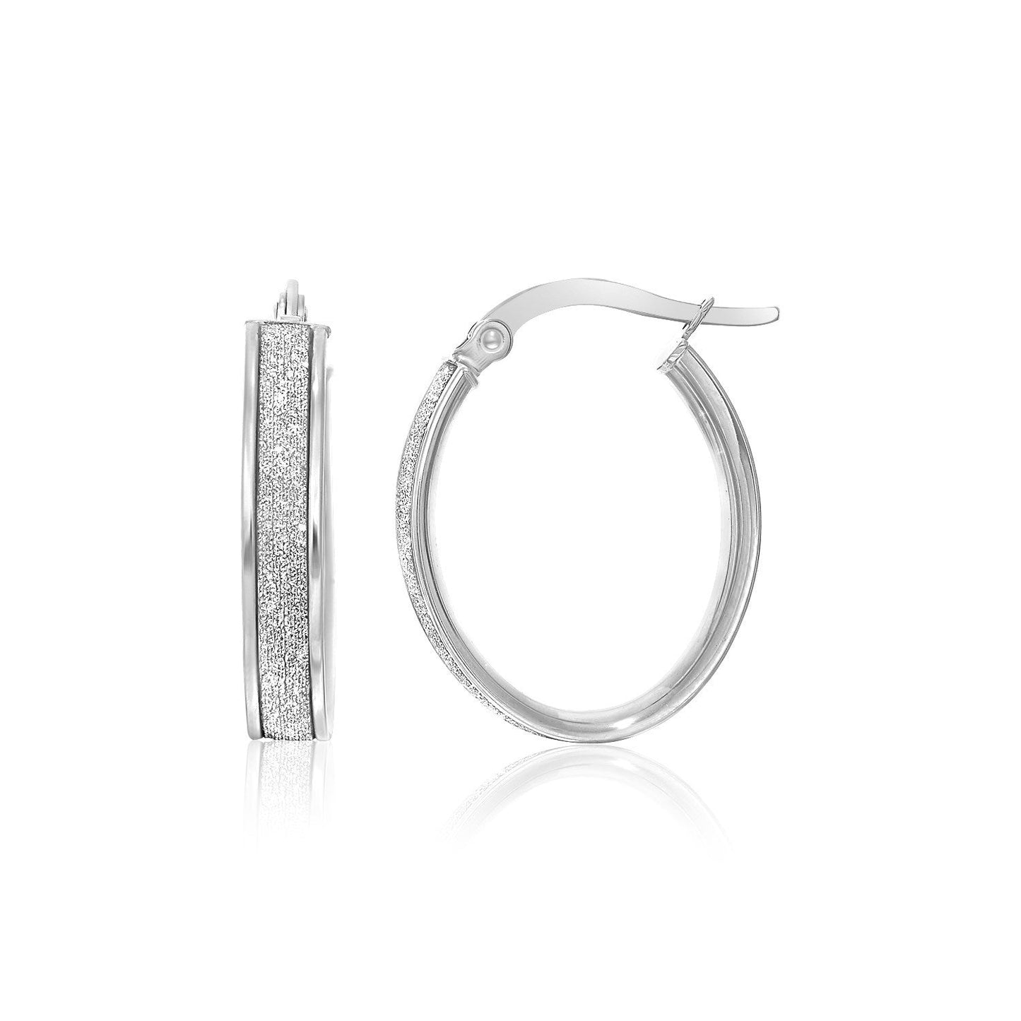 14k White Gold Glitter Center Oval Hoop Earrings Bids.com