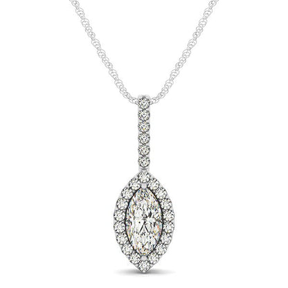 Marquis Shape Diamond Halo Pendant in 14k White Gold (2/3 cttw) Bids.com