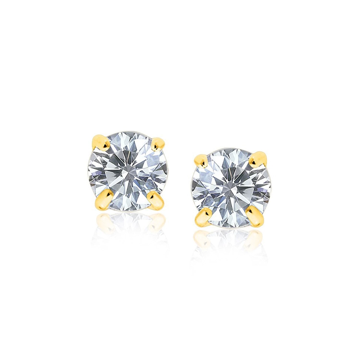 14k Yellow Gold Stud Earrings with White Hue Faceted Cubic Zirconia Bids.com