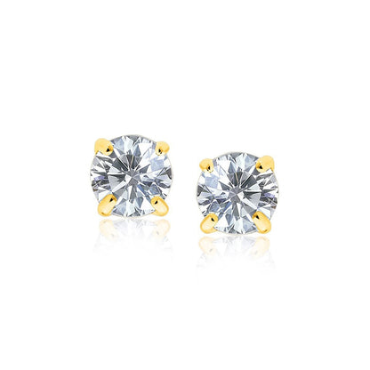 14k Yellow Gold Stud Earrings with White Hue Faceted Cubic Zirconia Bids.com