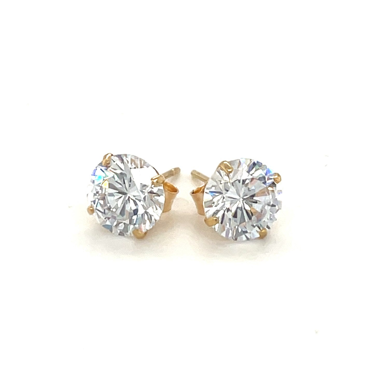 14k Yellow Gold Stud Earrings with White Hue Faceted Cubic Zirconia Bids.com
