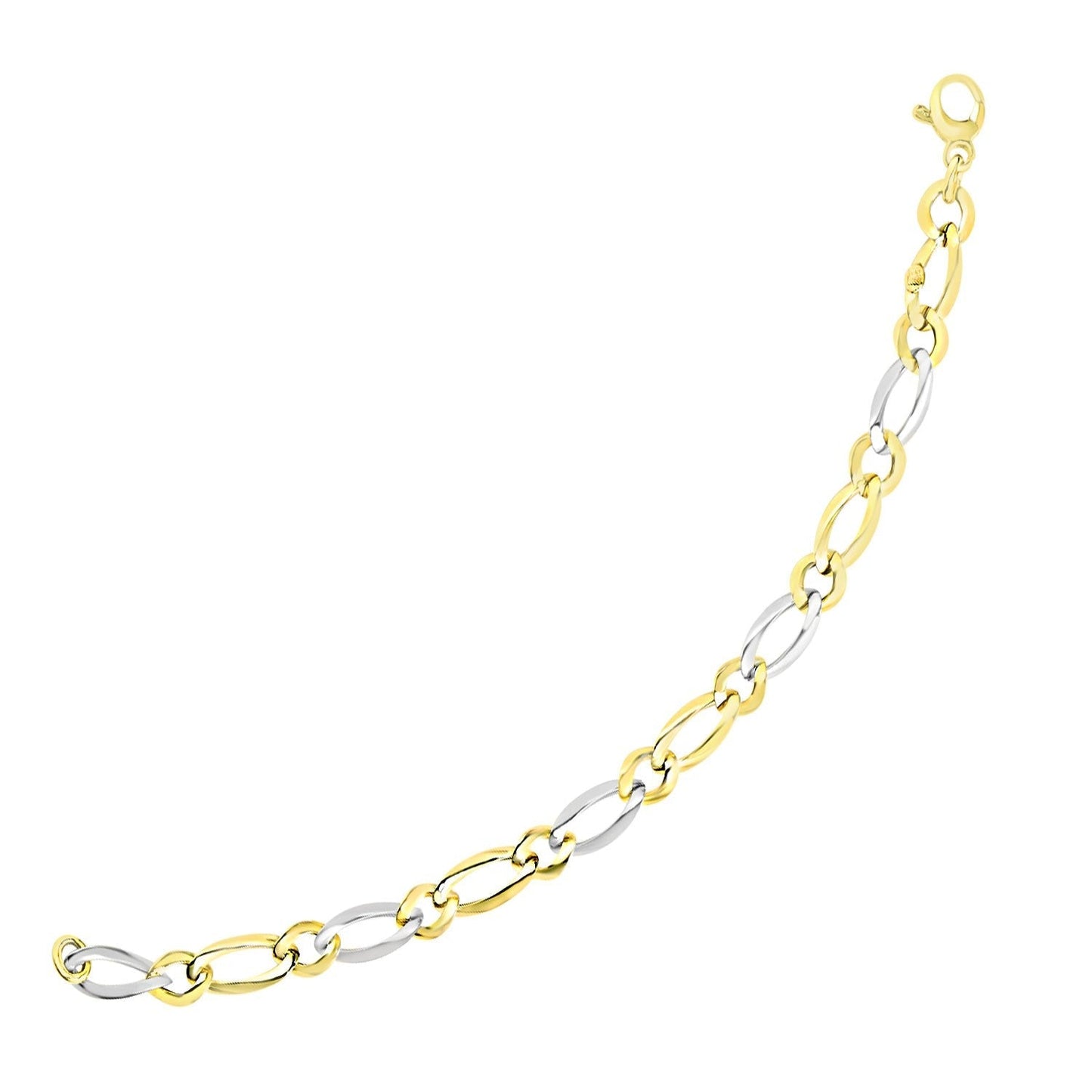 14k Two-Tone Gold Figaro Chain Bracelet with Long and Short Links Bids.com