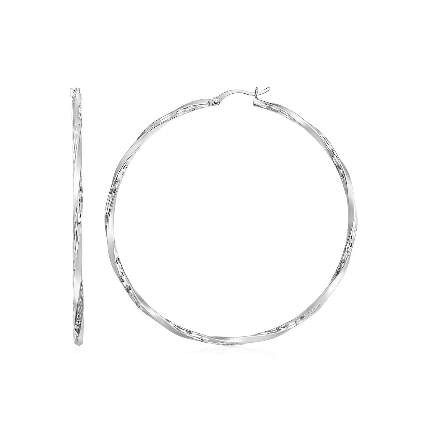 Matte and Textured Twisted Hoop Earrings in Sterling Silver Bids.com