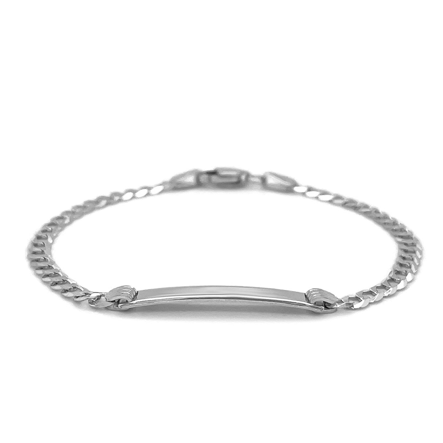 14k White Gold Curb Link Chain Polished Children's ID Bracelet Bids.com