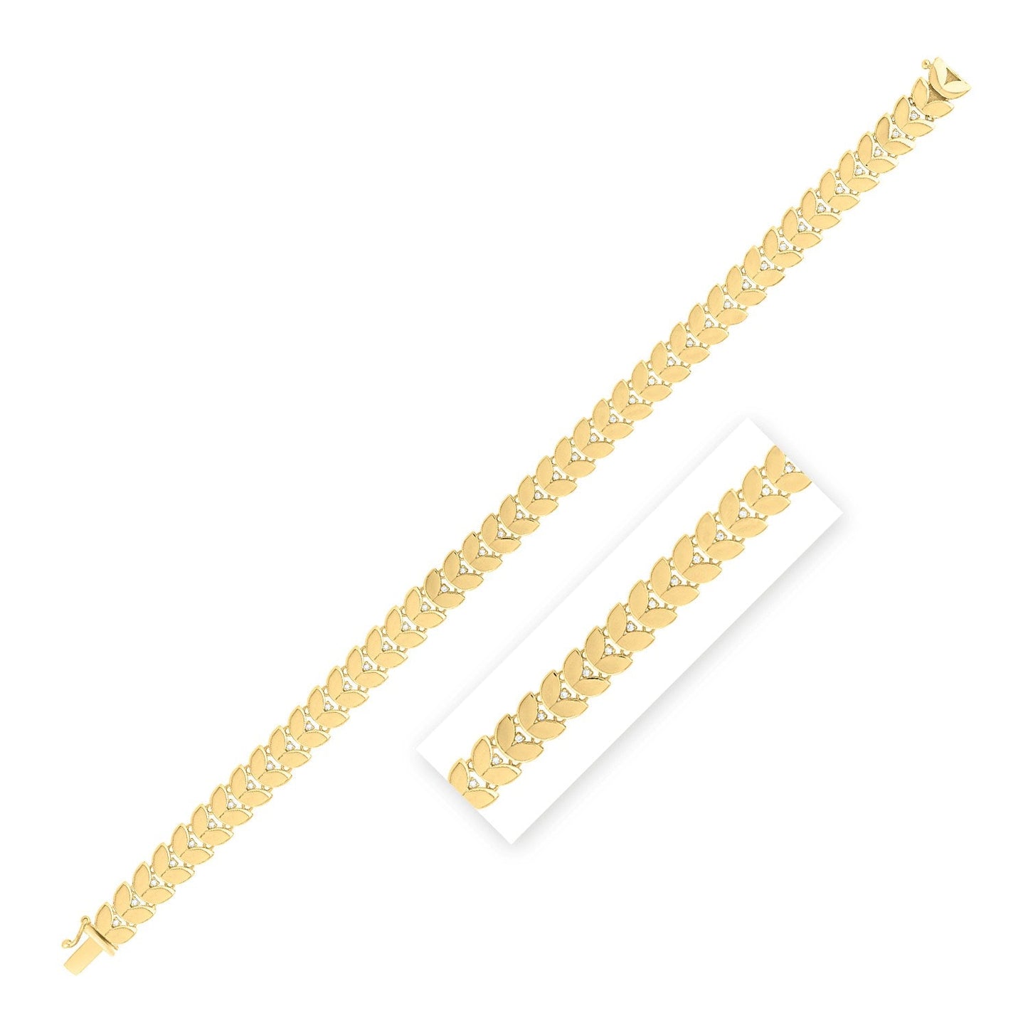 14k Yellow Gold 7 1/2 inch Laurel Leaf Bracelet with Diamond (7.40 mm) Bids.com