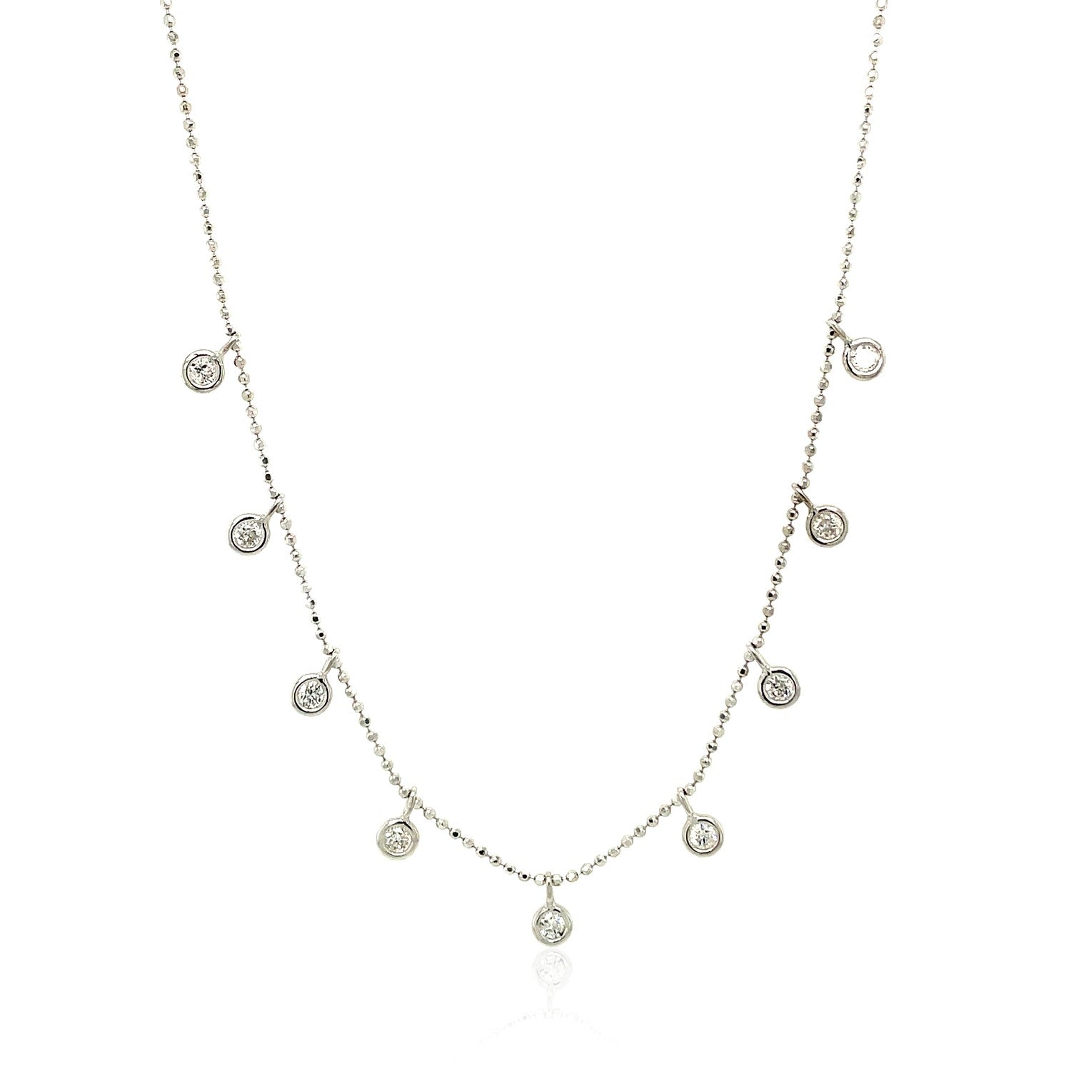 14k White Gold Necklace with Round Diamond Charms Bids.com