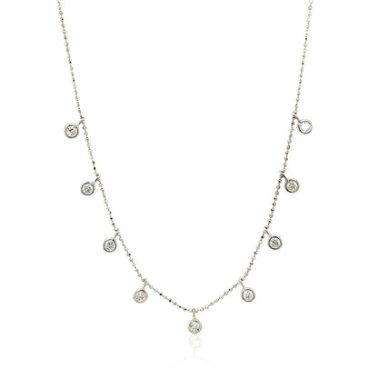 14k White Gold Necklace with Round Diamond Charms Bids.com