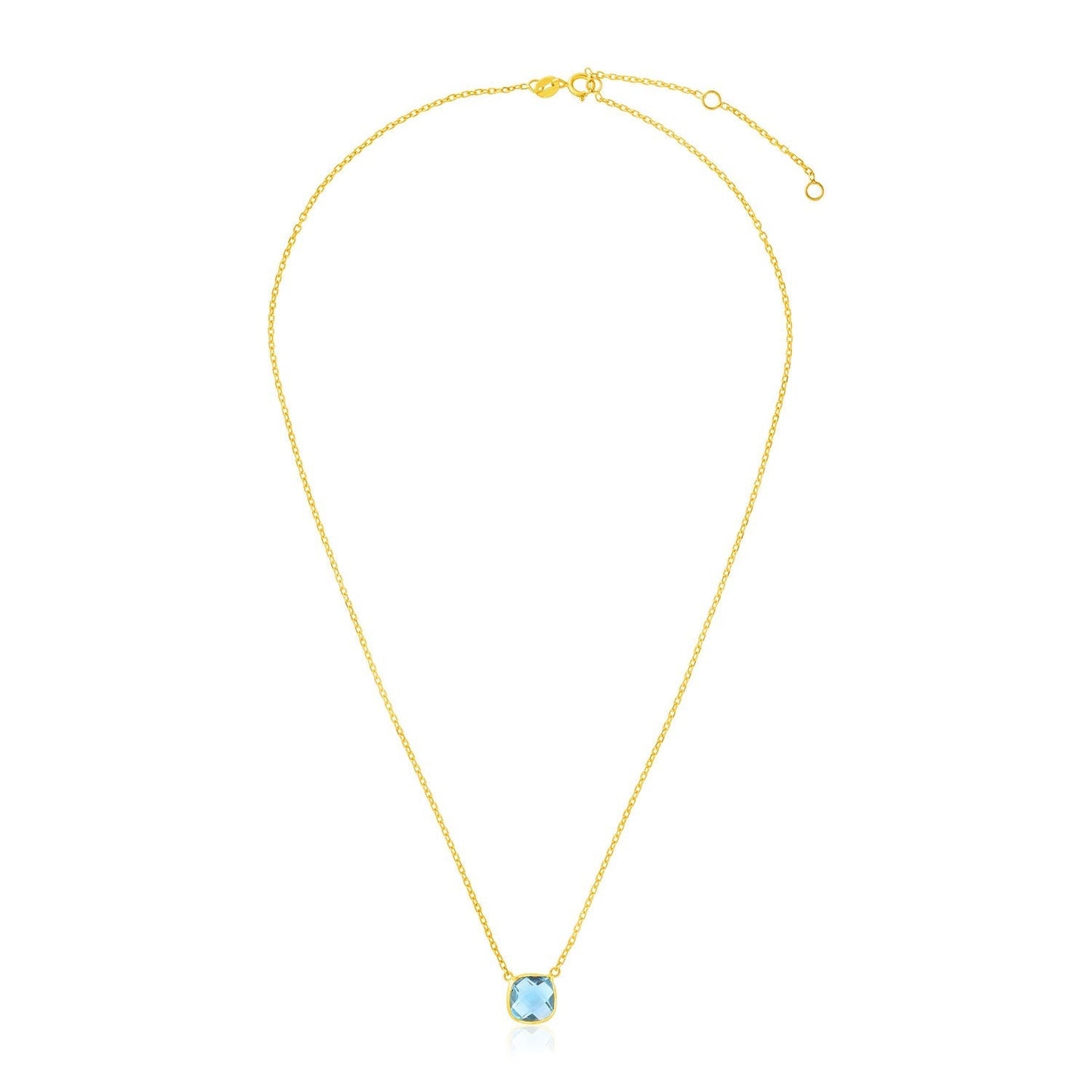 14k Yellow Gold 17 inch Necklace with Cushion Blue Topaz Bids.com