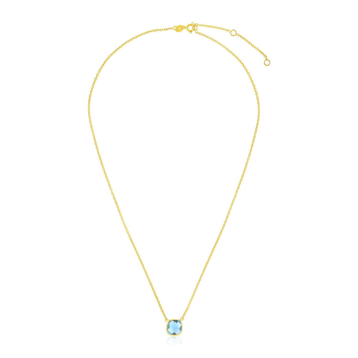 14k Yellow Gold 17 inch Necklace with Cushion Blue Topaz Bids.com