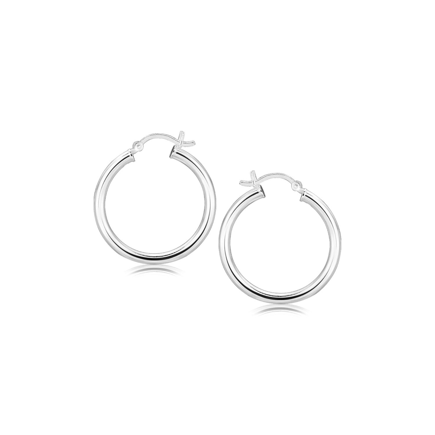 Sterling Silver Rhodium Plated Polished Look Hoop Earrings (25mm) Bids.com
