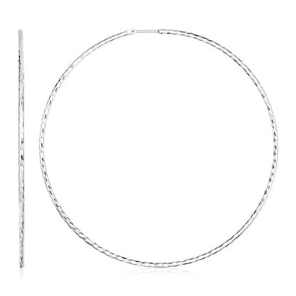 Sterling Silver Large Textured Round Hoop Earrings Bids.com