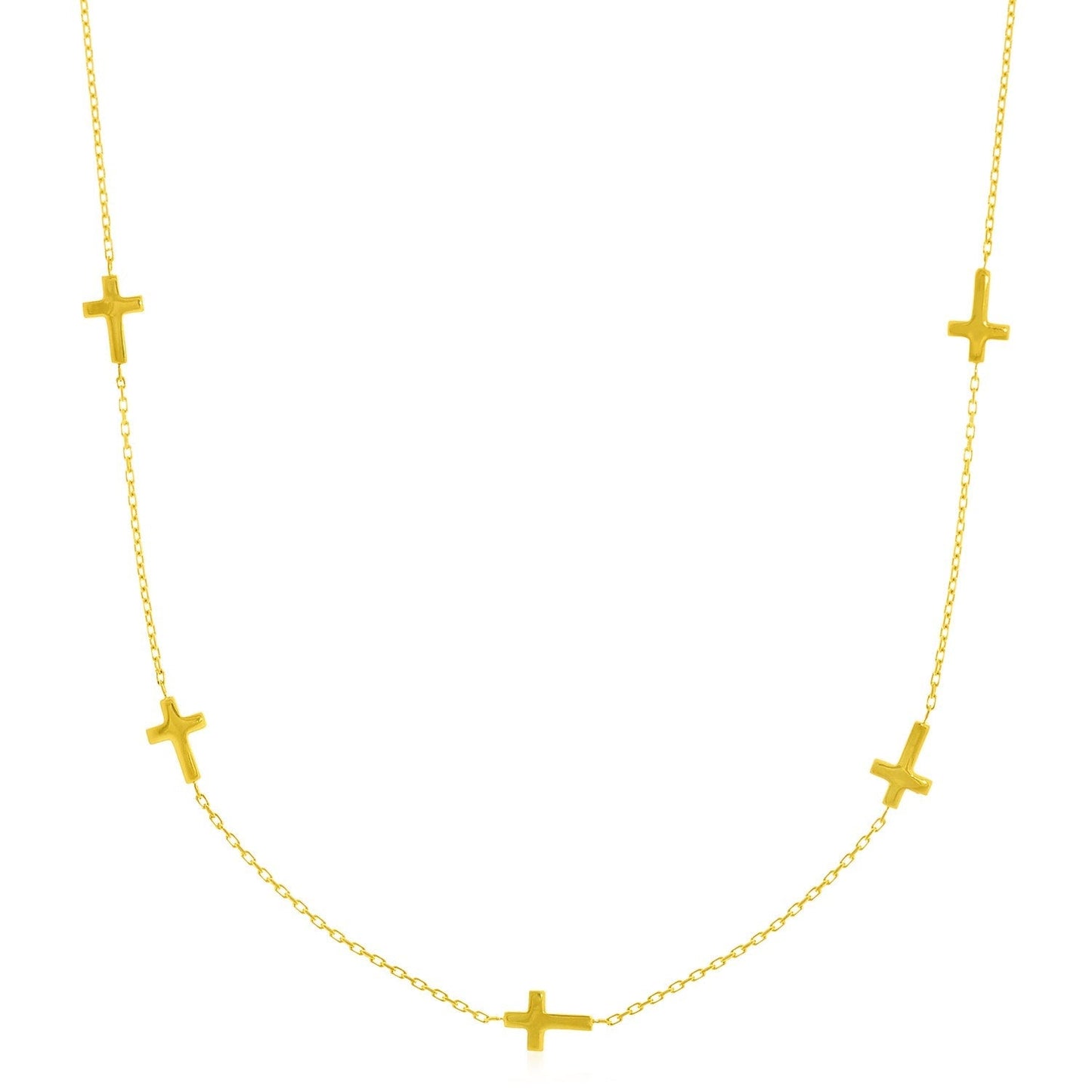 14k Yellow Gold Chain Necklace with Cross Stations Bids.com