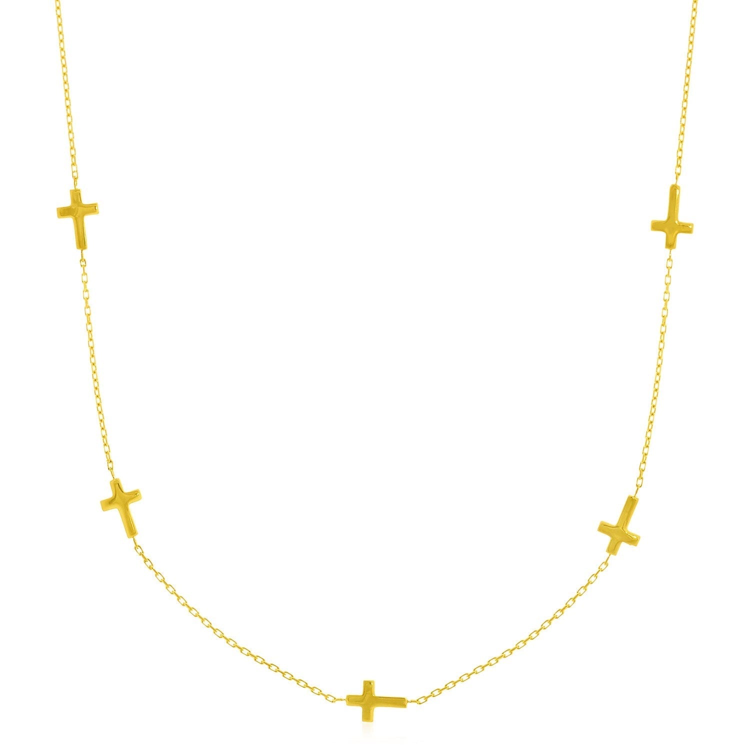 14k Yellow Gold Chain Necklace with Cross Stations Bids.com