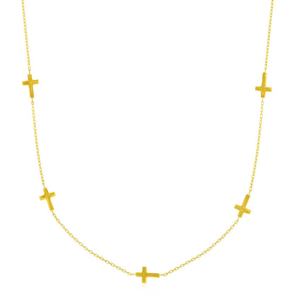 14k Yellow Gold Chain Necklace with Cross Stations Bids.com