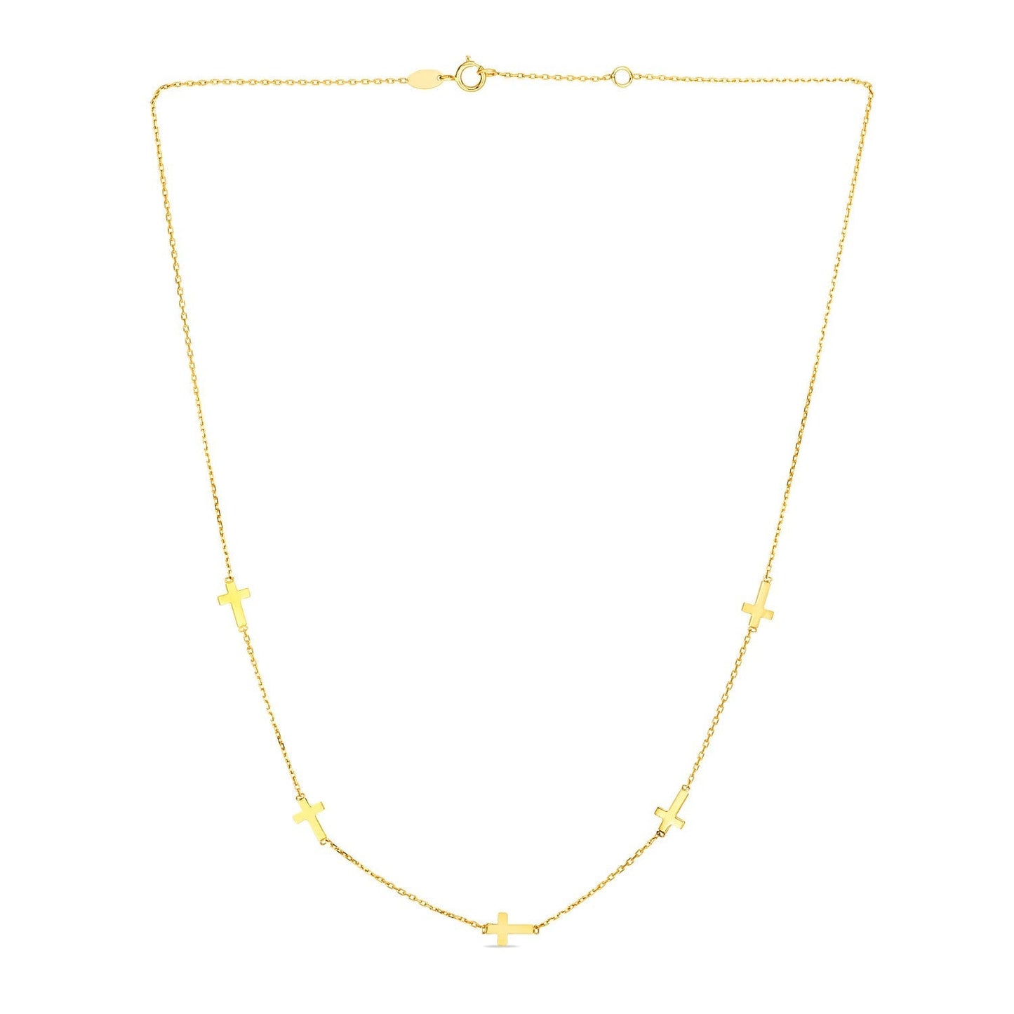14k Yellow Gold Chain Necklace with Cross Stations Bids.com