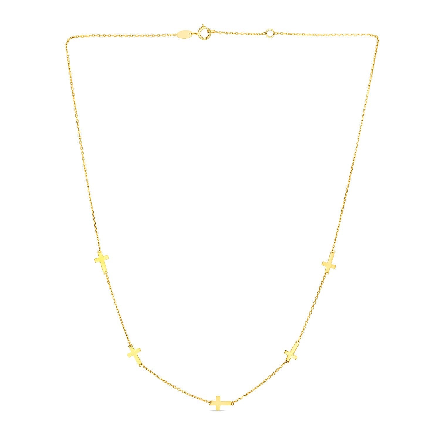 14k Yellow Gold Chain Necklace with Cross Stations Bids.com