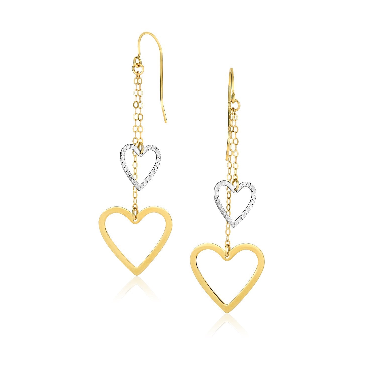10k Two-Tone Gold Cutout Heart Chain Dangling Earrings Bids.com