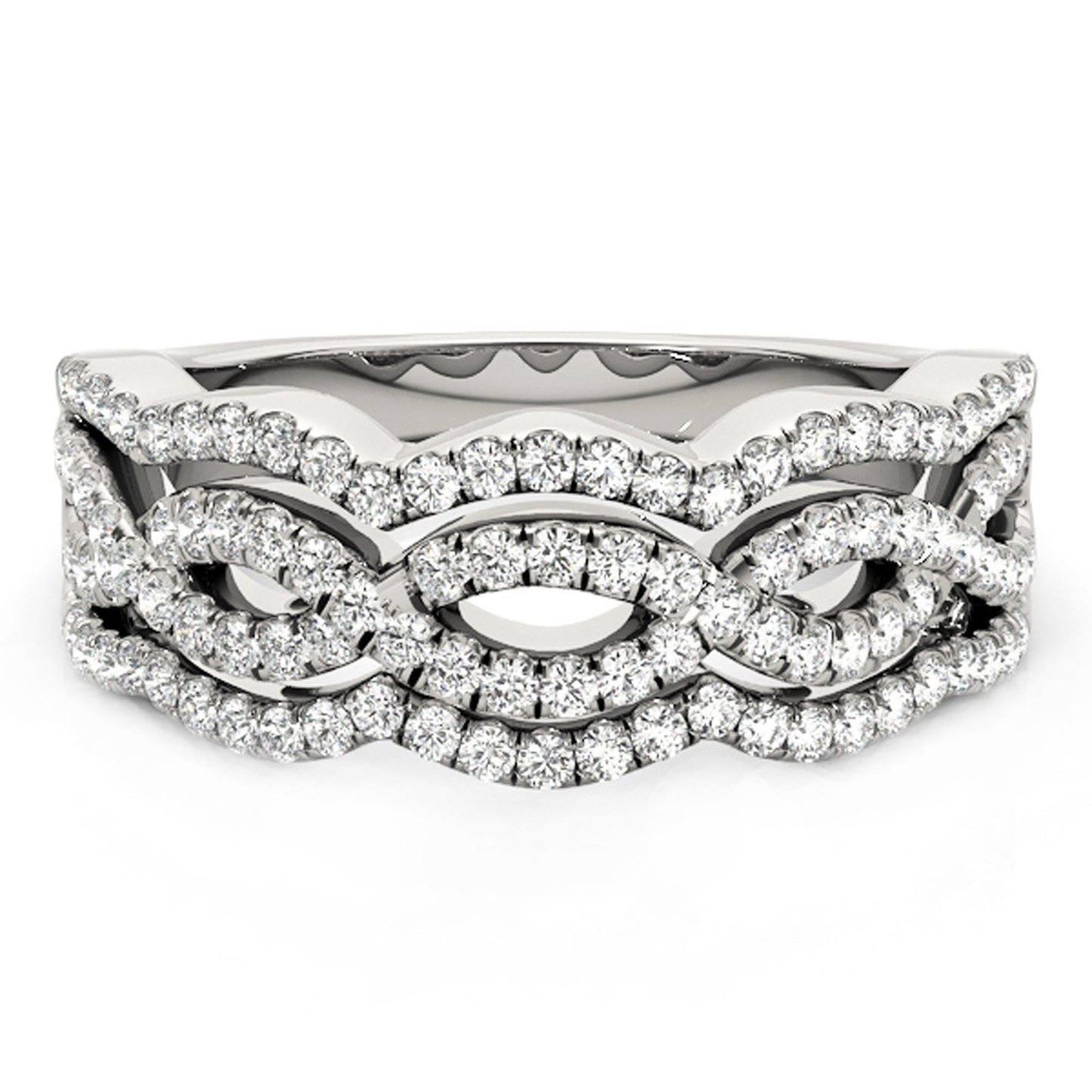 Diamond Studded Ring with Four Curves in 14k White Gold (5/8 cttw) Bids.com