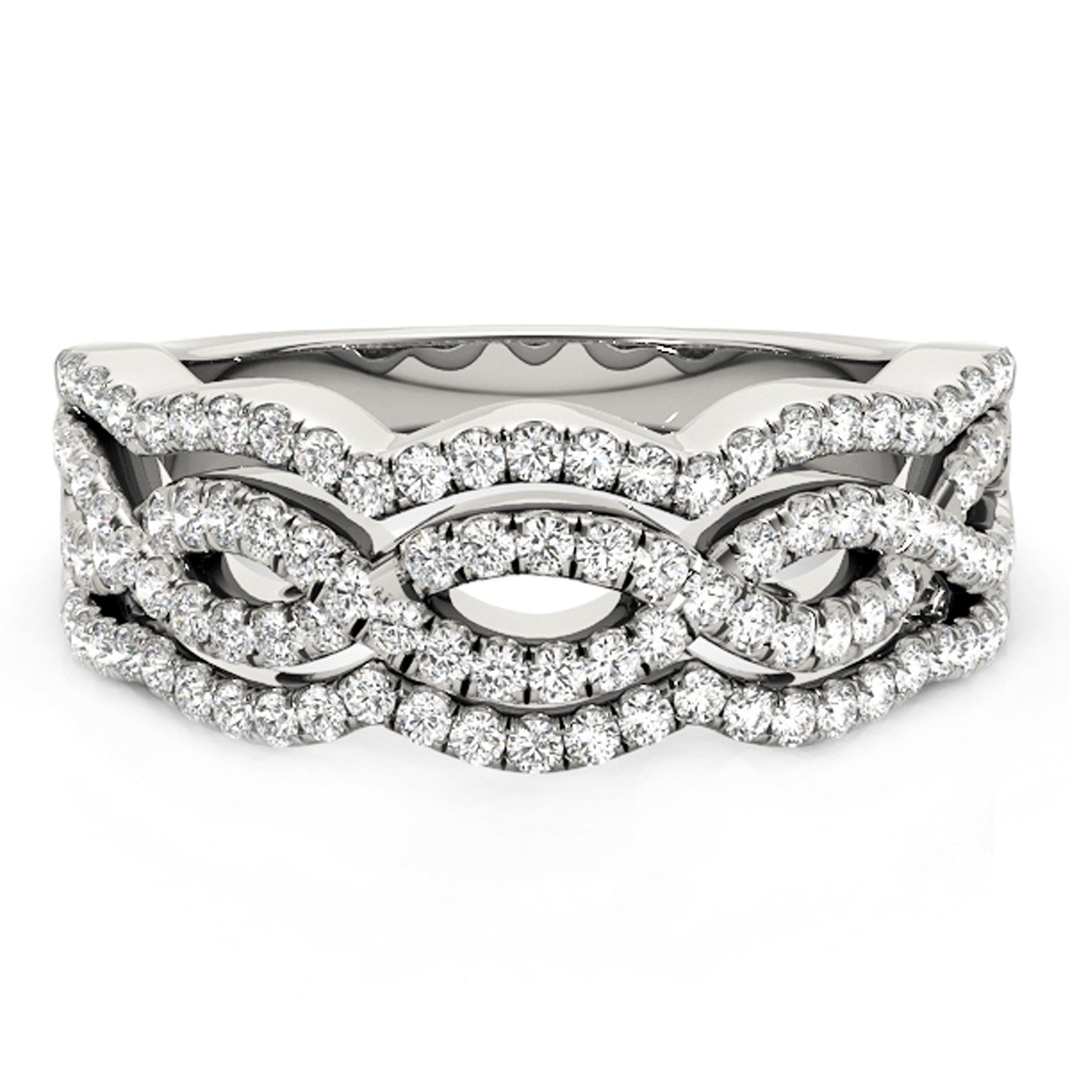 Diamond Studded Ring with Four Curves in 14k White Gold (5/8 cttw) Bids.com