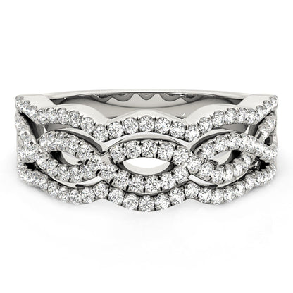 Diamond Studded Ring with Four Curves in 14k White Gold (5/8 cttw) Bids.com