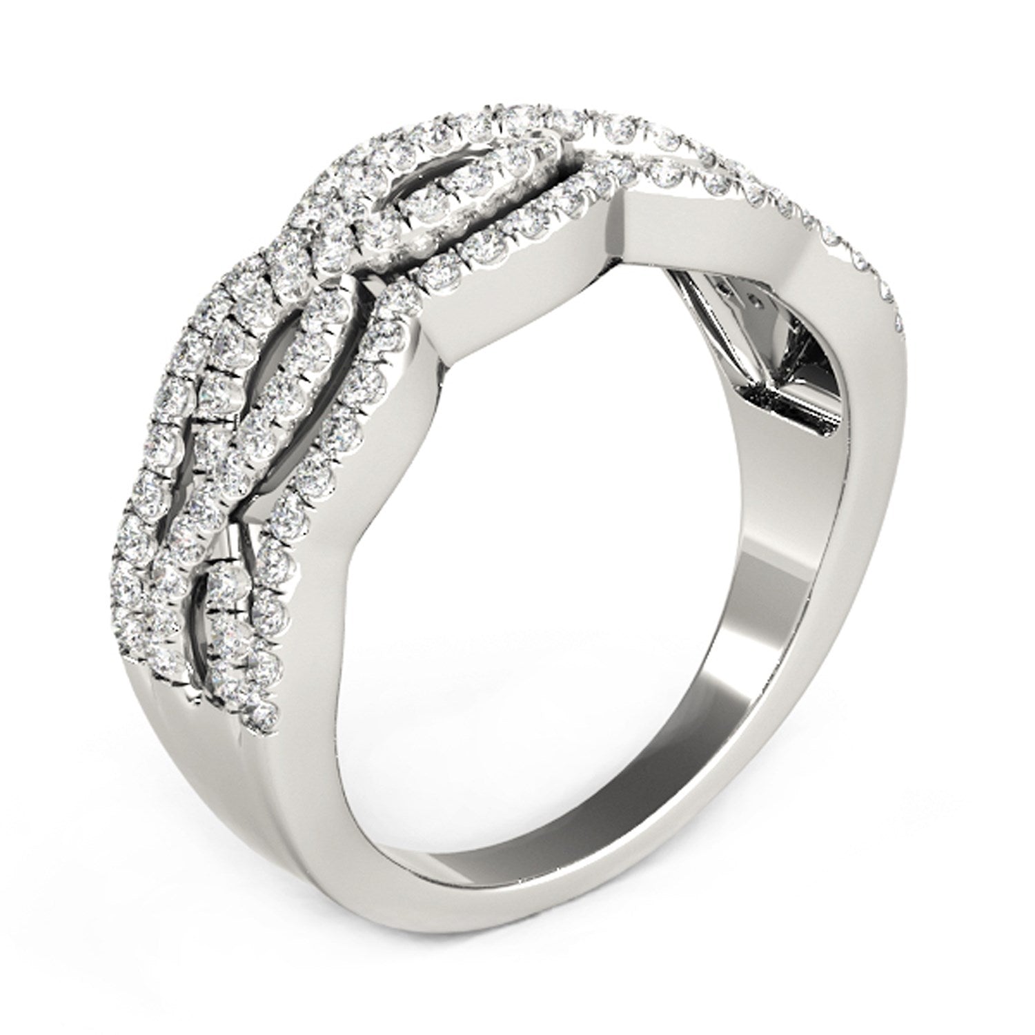 Diamond Studded Ring with Four Curves in 14k White Gold (5/8 cttw) Bids.com