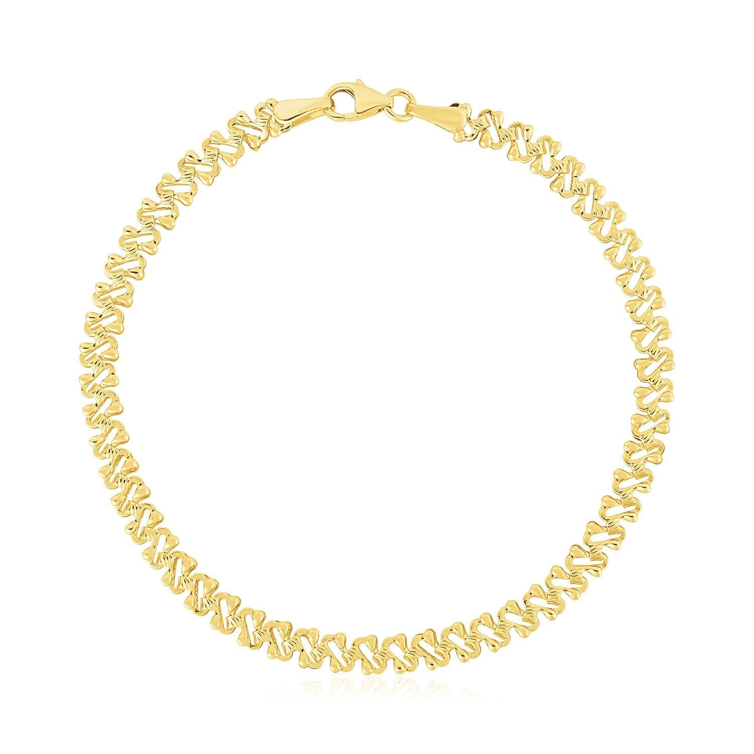 14k Yellow Gold High Polish Textured Fancy Chain Bracelet (4mm) Bids.com
