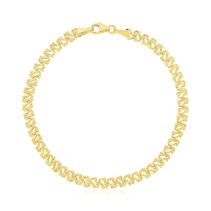 14k Yellow Gold High Polish Textured Fancy Chain Bracelet (4mm) Bids.com