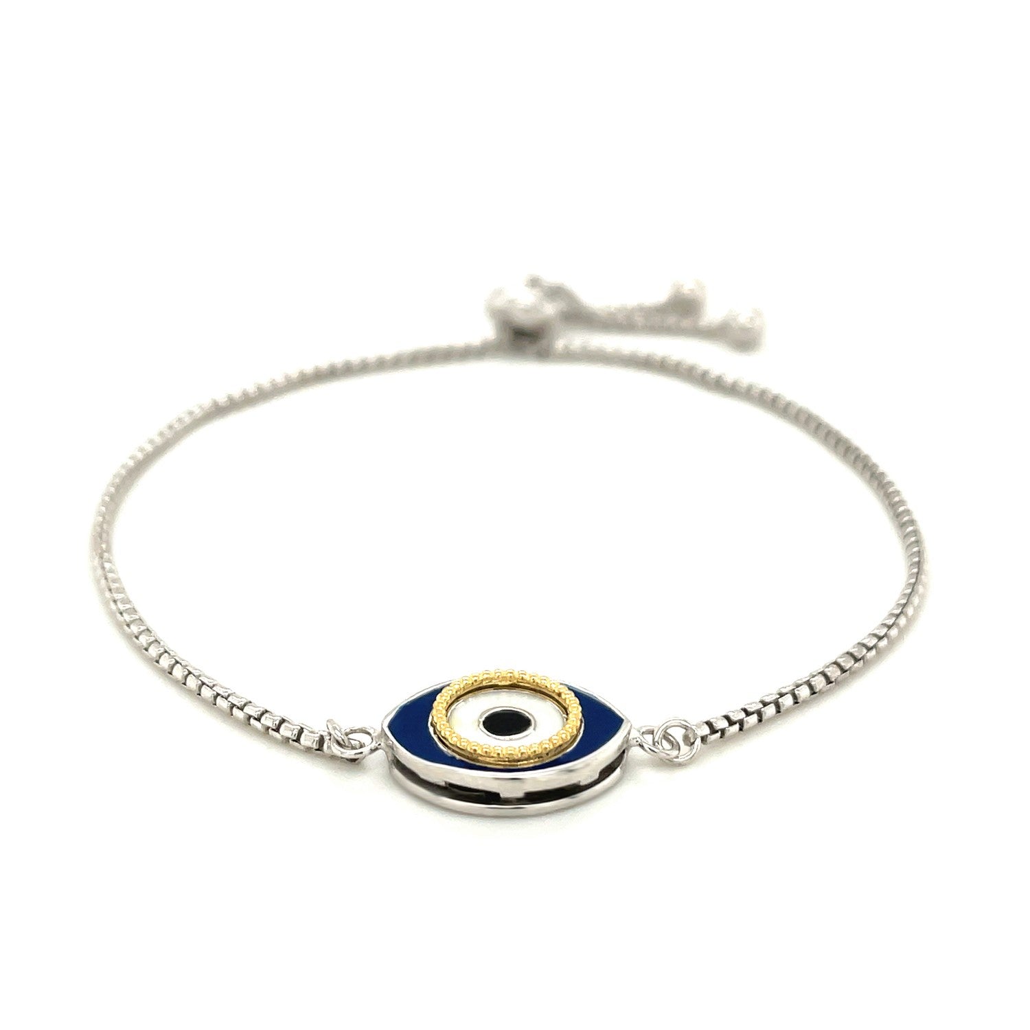 Sterling Silver Adjustable Two Toned Enameled Evil Eye Friendship Bracelet Bids.com