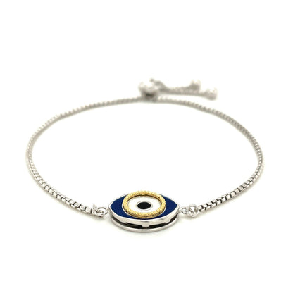 Sterling Silver Adjustable Two Toned Enameled Evil Eye Friendship Bracelet Bids.com