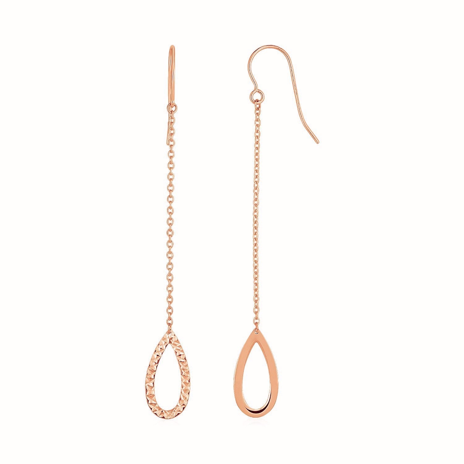 Textured Pear Shaped Long Drop Earrings in 14k Rose Gold Bids.com