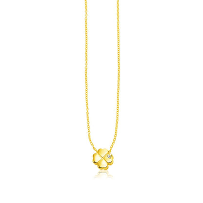 14k Yellow Gold Polished Four Leaf Clover Necklace with Diamond Bids.com